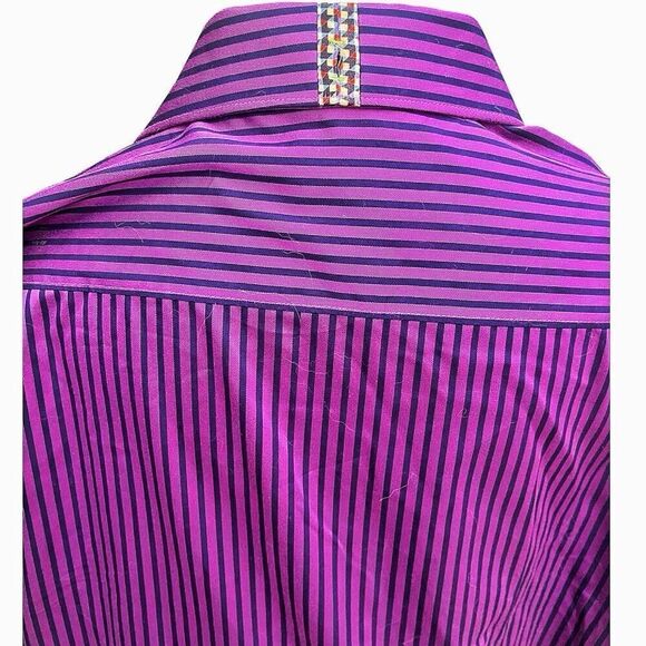 Men’s Robert Graham Purple Navy Striped Contrasting Cuff Long Sleeve Shirt Size - Picture 4 of 12